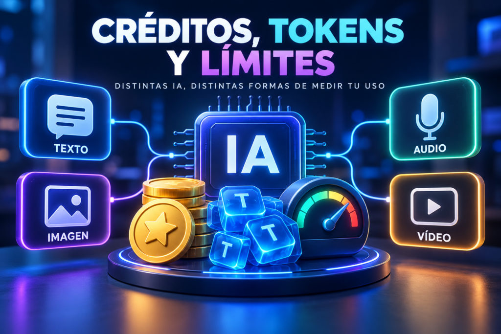 Créditos, tokens y límites de uso en Inteligencia Artificial: ¿cómo funcionan realmente? 1 Créditos, tokens y límites de uso para texto, imagen, audio y vídeo con inteligencia artificial